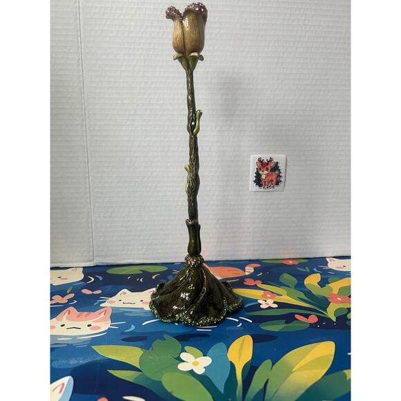 Jay Strongwater Enameled Brass Swarovski Flower Candle Holder Stick Tulip